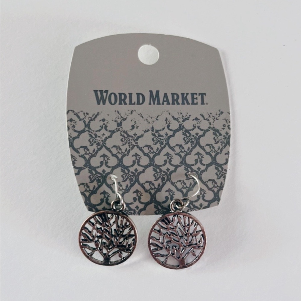 World Market Silver Tree Of Life Dangle Drop Earrings - Picture 4 of 5